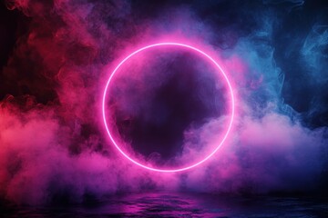 Wall Mural - a circle of smoke is in the air with a pink and blue hue