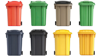 Set of trash bins or garbage cans, recycle isolated on white background