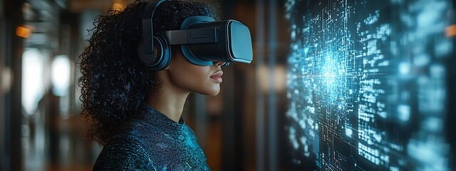 AI cyber security concept. Female IT Computer specialist analyzing artificial intelligence digital threats to consumer data & privacy breach. Software developer coding & ethical hacking in dark office