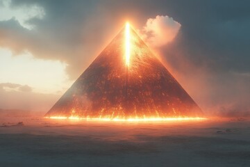Wall Mural - a pyramid with a hole in the middle and a fire coming out of it