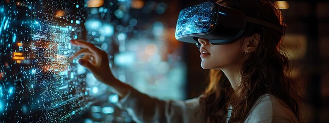 AI cyber security concept. Female IT Computer specialist analyzing artificial intelligence digital threats to consumer data & privacy breach. Software developer coding & ethical hacking in dark office