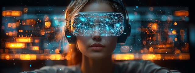 AI cyber security concept. Female IT Computer specialist analyzing artificial intelligence digital threats to consumer data & privacy breach. Software developer coding & ethical hacking in dark office