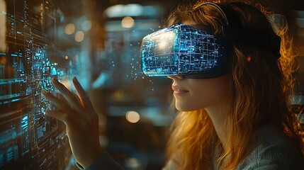 AI cyber security concept. Female IT Computer specialist analyzing artificial intelligence digital threats to consumer data & privacy breach. Software developer coding & ethical hacking in dark office
