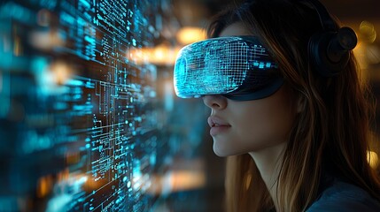 AI cyber security concept. Female IT Computer specialist analyzing artificial intelligence digital threats to consumer data & privacy breach. Software developer coding & ethical hacking in dark office
