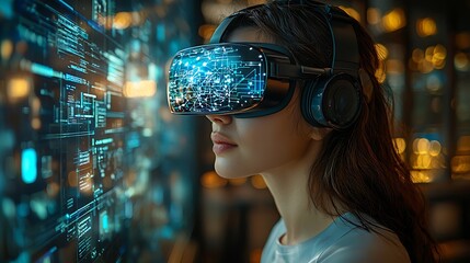 AI cyber security concept. Female IT Computer specialist analyzing artificial intelligence digital threats to consumer data & privacy breach. Software developer coding & ethical hacking in dark office