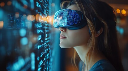 AI cyber security concept. Female IT Computer specialist analyzing artificial intelligence digital threats to consumer data & privacy breach. Software developer coding & ethical hacking in dark office