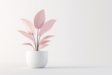 Pastel pink plant in white pot on light background