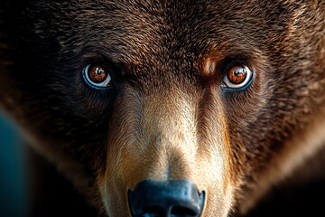 Poster - A close-up of a bear's eyes, showing the intelligence and depth of emotion in its gaze, set against a soft, blurred background