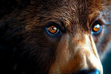 Poster - A close-up of a bear's eyes, showing the intelligence and depth of emotion in its gaze, set against a soft, blurred background