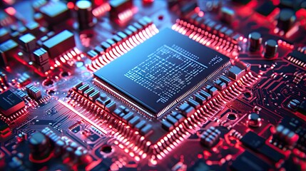 Poster - Close-up of a Computer Chip on a Circuit Board