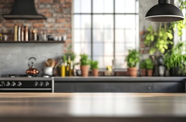 Canvas Print - Modern Kitchen Countertop with Blurred Background