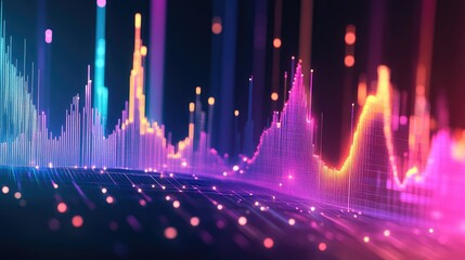 Poster - Abstract depiction of financial graphs and charts in neon colors