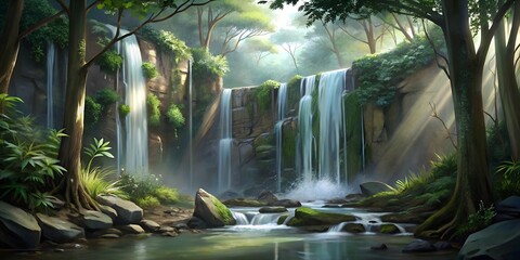 Poster - waterfall in the forest