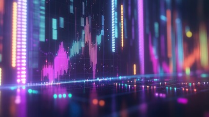 Poster - Abstract depiction of financial graphs and charts in neon colors