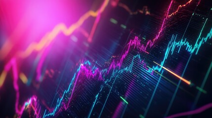 Poster - Abstract depiction of financial graphs and charts in neon colors