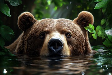 Poster - A detailed, realistic painting of a bear in its natural habitat, showing the intricate details of its fur and the environment around it