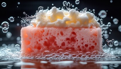 Sticker - A Close-up of a Pink and White Sponge Surrounded by Bubbles