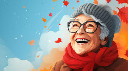 Happy and cheerful old woman