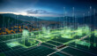 © ameena - an abstract representation of a smart grid with real-time monitoring, showcasing the concept of reducing green energy consumption losses. The image should convey the idea of intelligent energy solutio