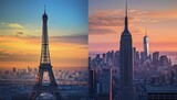 Fototapeta Miasta - The Eiffel Tower and Empire State Building in Paris