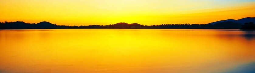 Sticker - Tranquil Golden Sunset Reflection on Serene Lake - Serene Beauty of Nature at Dusk