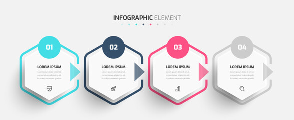 Business Infographic Template Design with Hexagon Label, Icons and 4 Numbers for Presentation