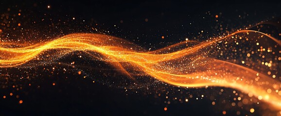 Wall Mural - a long orange glowing light line on black background