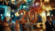 © ergapamungkas - An elegant 20th birthday celebration featuring a bunch of sparkling balloons with bokeh lights in the background, creating a festive and luxurious atmosphere.