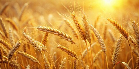 Ears of wheat swaying in a golden field, agriculture, harvest, farm, crop, rural, nature, growth, plant, cereal, landscape, countryside