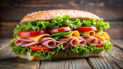 Wall Mural - Sandwich with ham, lettuce, tomato, and cheese , sandwich, ham, vegetables, lettuce, tomato, cheese, food, lunch, delicious