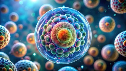 Wall Mural - Close-up of a microscopic cell , biology, science, microbiology, cellular, structure, organic, scientific, research