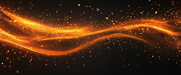 Wall Mural - a long orange glowing light line on black background