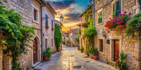  Romantic street in Omisalj, Krk island, Croatia , Old town, architecture, cobblestone, romantic, charming, scenic