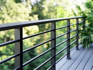 Wall Mural - Black Railing with Blurred Green Background