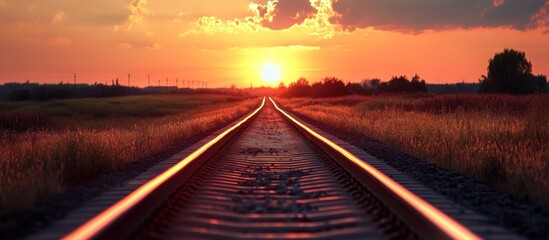 Wall Mural - Sunset over Railroad Tracks