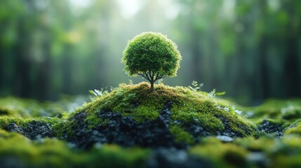 Wall Mural - Small Tree on a Mossy Hill