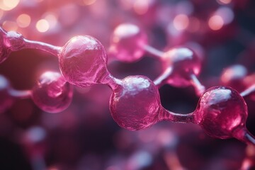 Wall Mural - Molecular Majesty: A mesmerizing 3D render of a vibrant pink molecule structure, glowing with an ethereal light, perfect for scientific or medical imagery. 