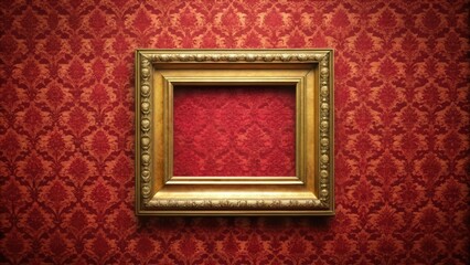 Wall Mural - Antique gold frame with loading sign on red velvet wall, antique, gold, frame, loading sign, red velvet, wall, vintage