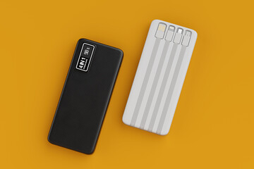 Poster - White and Black Mobile Devices Charging Power Banks. 3d Rendering