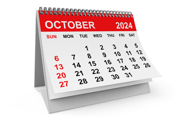 Poster - 2024 Year October Calendar. 3d rendering