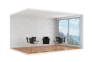 Poster - Chairs in Circle for a Therapy Recovery Meeting in Room Interior with Large Window and Wooden Parquet Floor. 3d Rendering