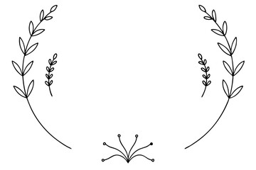 Set of lavender calligraphic design elements, floral frame and graceful branches vector illustration.