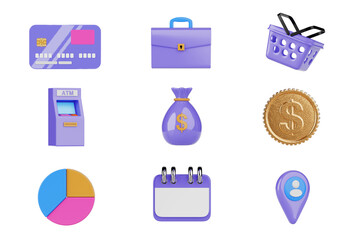 Poster - Cartoon Business Icons Set. 3d Rendering