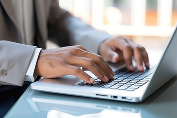 Person typing on a laptop keyboard, focused on the screen, using a netbook for work or leisure activities.