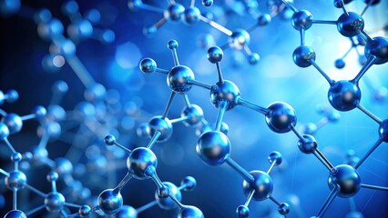 Abstract blue background featuring a complex molecule structure , science, chemistry, biology, research, technology