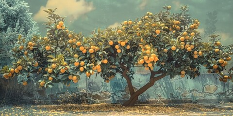 Wall Mural - Horizontal Display of Grapefruit Tree in Botanical Garden