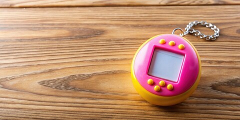 Tamagotchi digital pet toy on wooden table , Tamagotchi, digital, pet, toy, virtual, game, retro, electronic