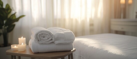 Poster - Spa Treatment Room with White Towels and Candles