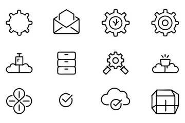 Wall Mural - Set of Devops icons in line style vector art illustration