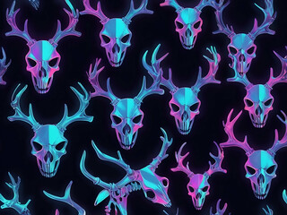 Wall Mural - abstract neon holographic Deer skeleton skull and bones of horned deers Gradientt